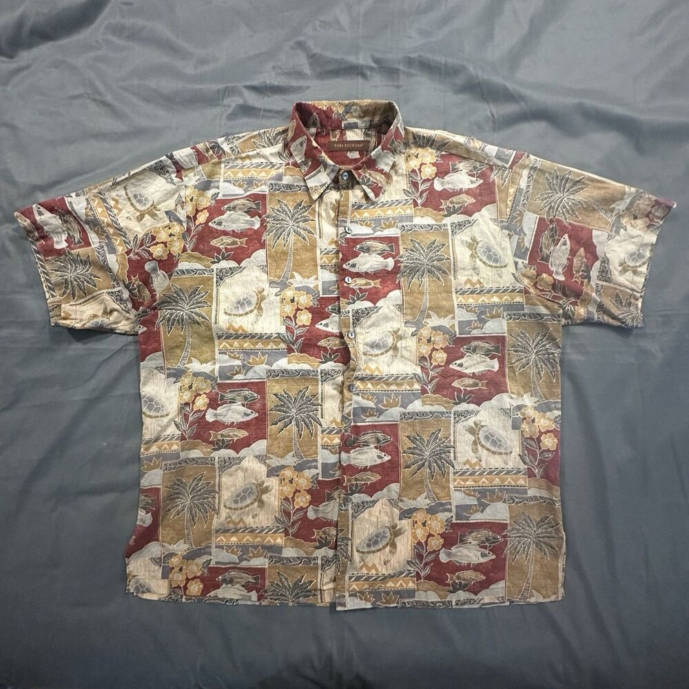 Tori Richard Aloha Shirt Cotton Lawn Hawaiian Made in USA Button Front Mens XL